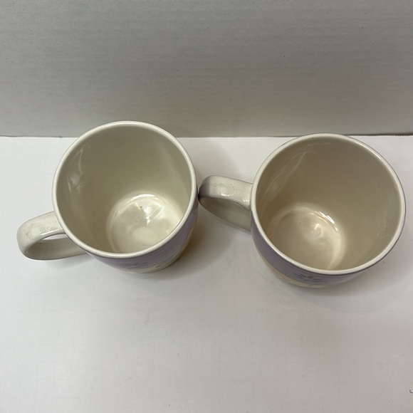 Hand Painted Ceramic Floral Purple Yellow Set of 2 Mugs Large 14 oz - Picture 3 of 4